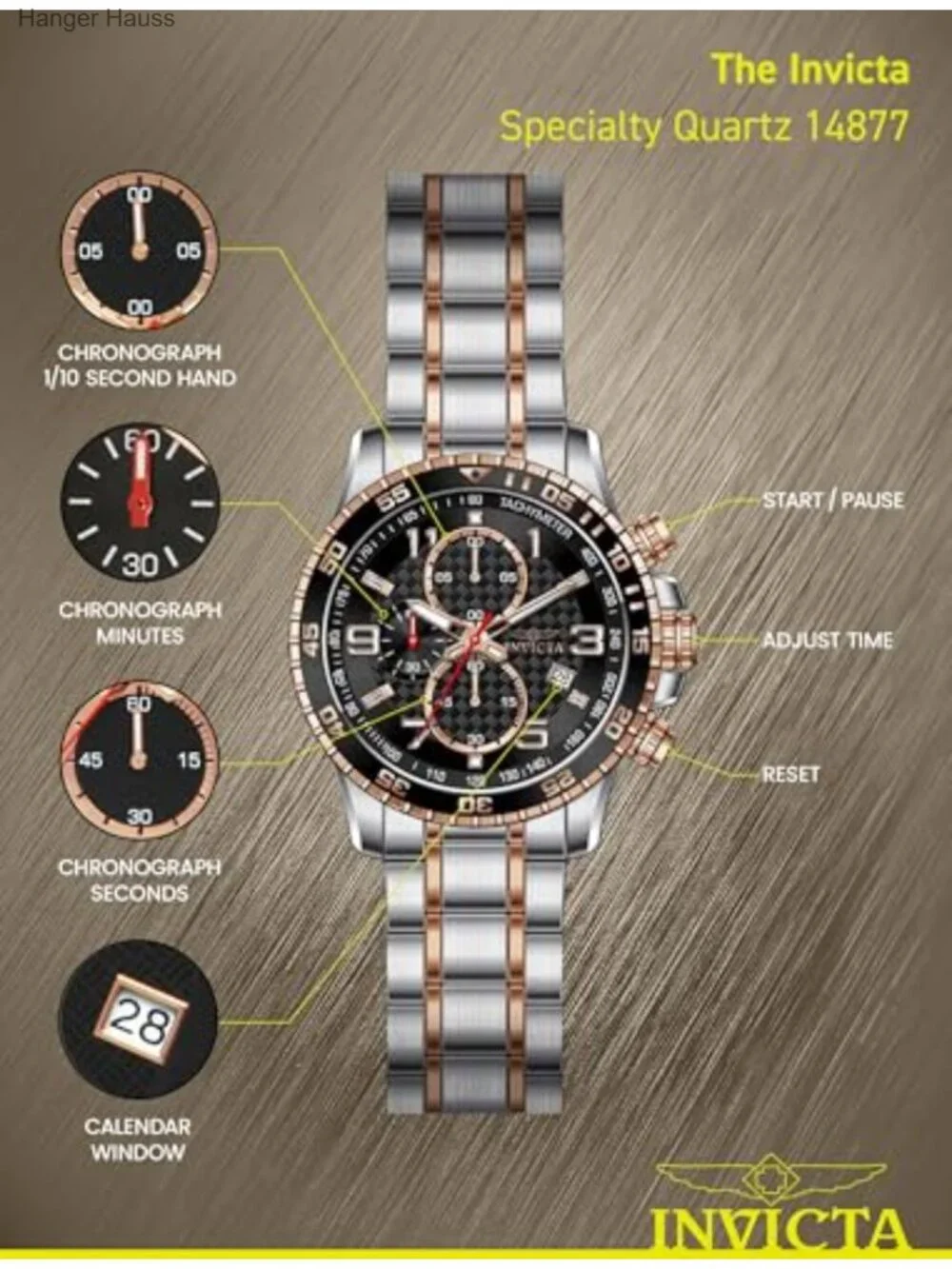 Men's Quartz Chronograph Watch Stainless Steel 45mm